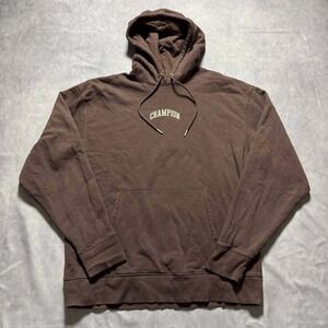 Champion Rochester NY Pullover Hoodie Brown Embroidered Logo Mens Large